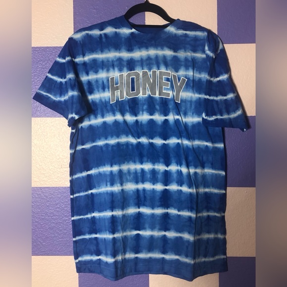NWOT Honey Brand Co Blue and White Tie-Dye Brand Tee - Size M - Picture 1 of 3
